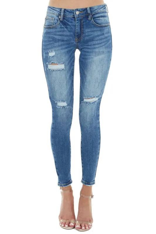 Special A Medium Wash Mid Rise Skinny Jean with Distress sold by Lime Lush