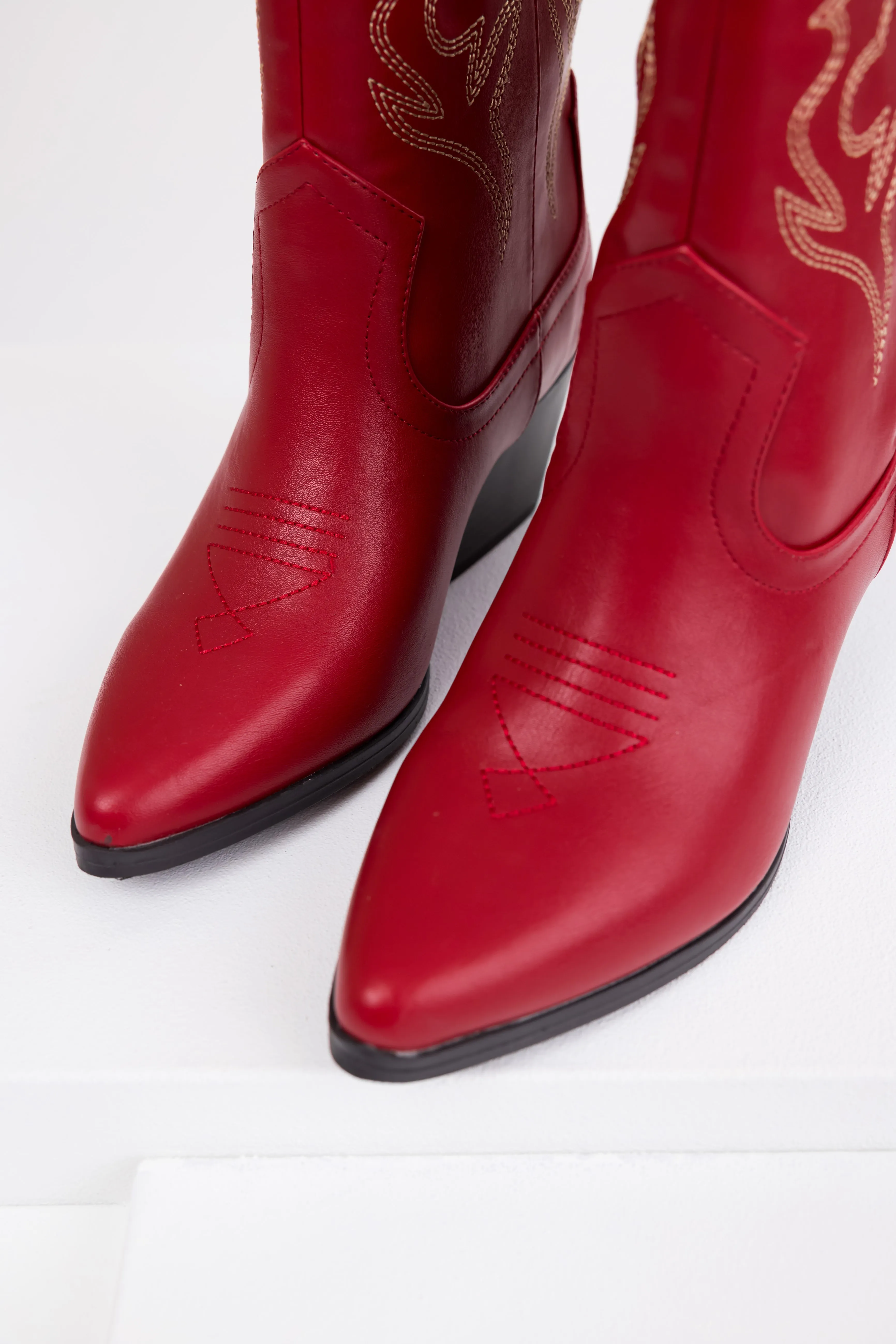 Burgundy Western Stitching Detail Ankle Booties sold by Lime Lush product image thumbnail 3
