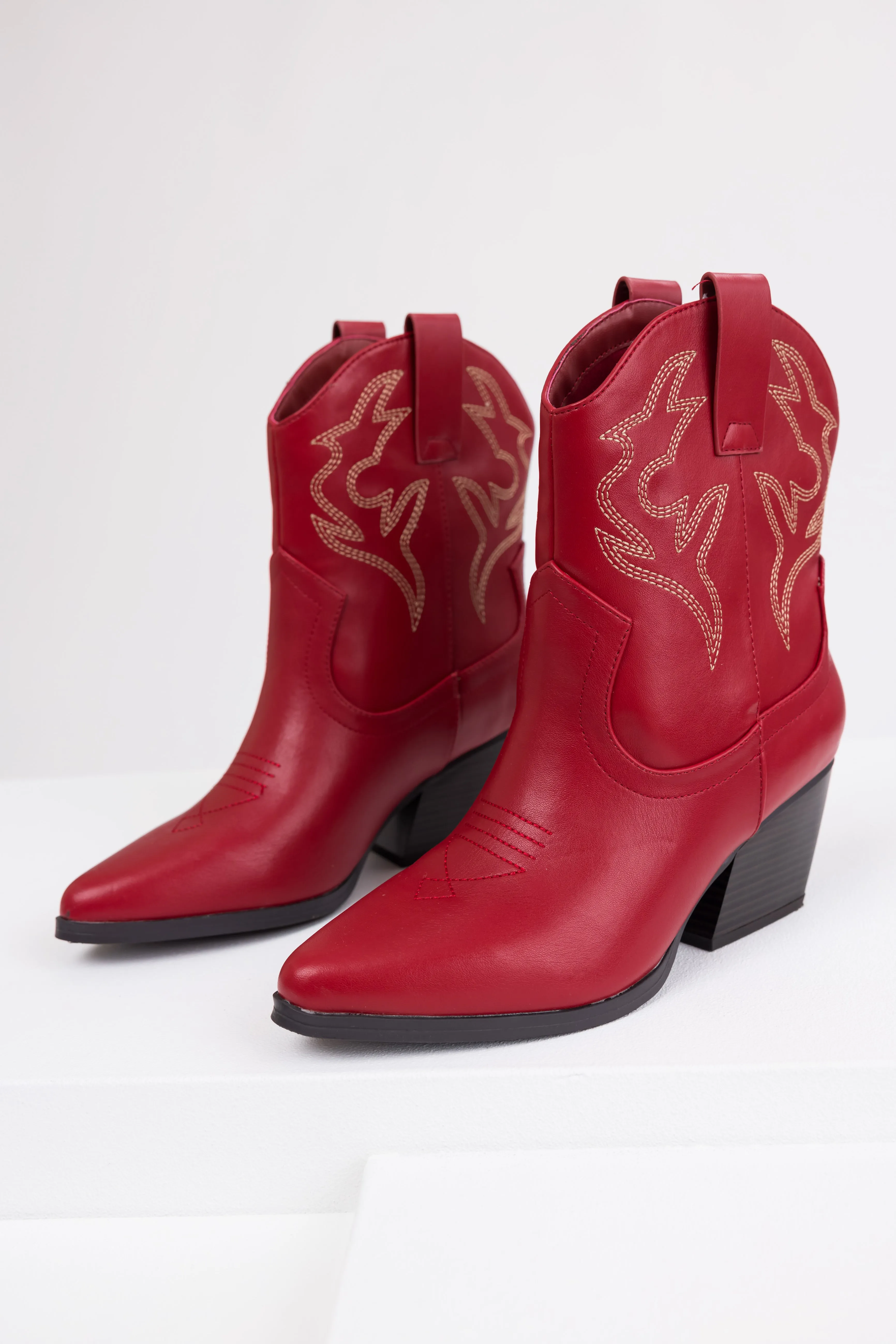 Burgundy Western Stitching Detail Ankle Booties sold by Lime Lush product image thumbnail 2