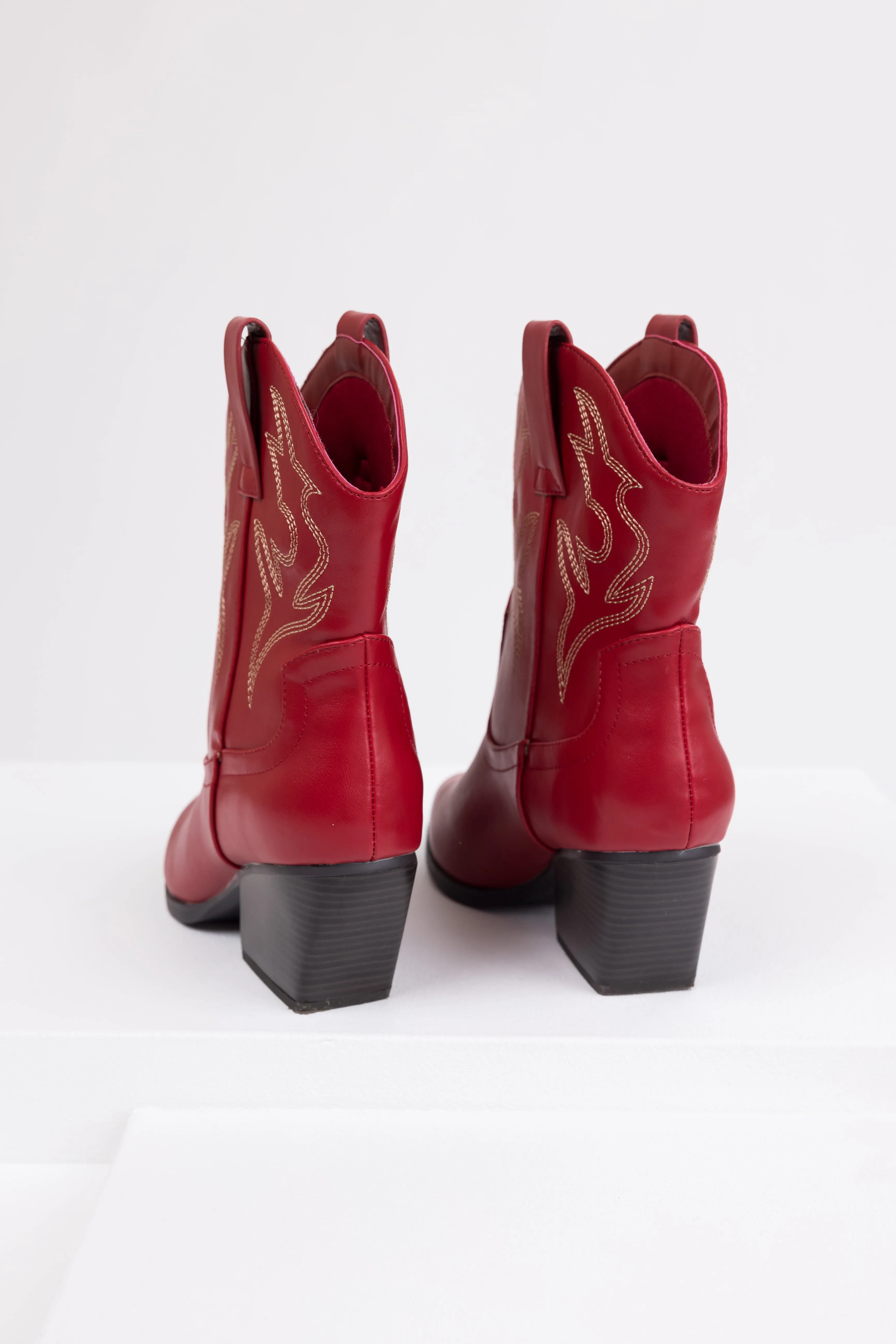 Burgundy Western Stitching Detail Ankle Booties sold by Lime Lush product image thumbnail 5