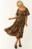 Camel Leopard Print Puff Sleeve Midi Dress sold by Lime Lush