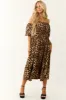 Camel Leopard Print Puff Sleeve Midi Dress sold by Lime Lush