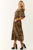 Camel Leopard Print Puff Sleeve Midi Dress sold by Lime Lush