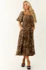 Camel Leopard Print Puff Sleeve Midi Dress sold by Lime Lush