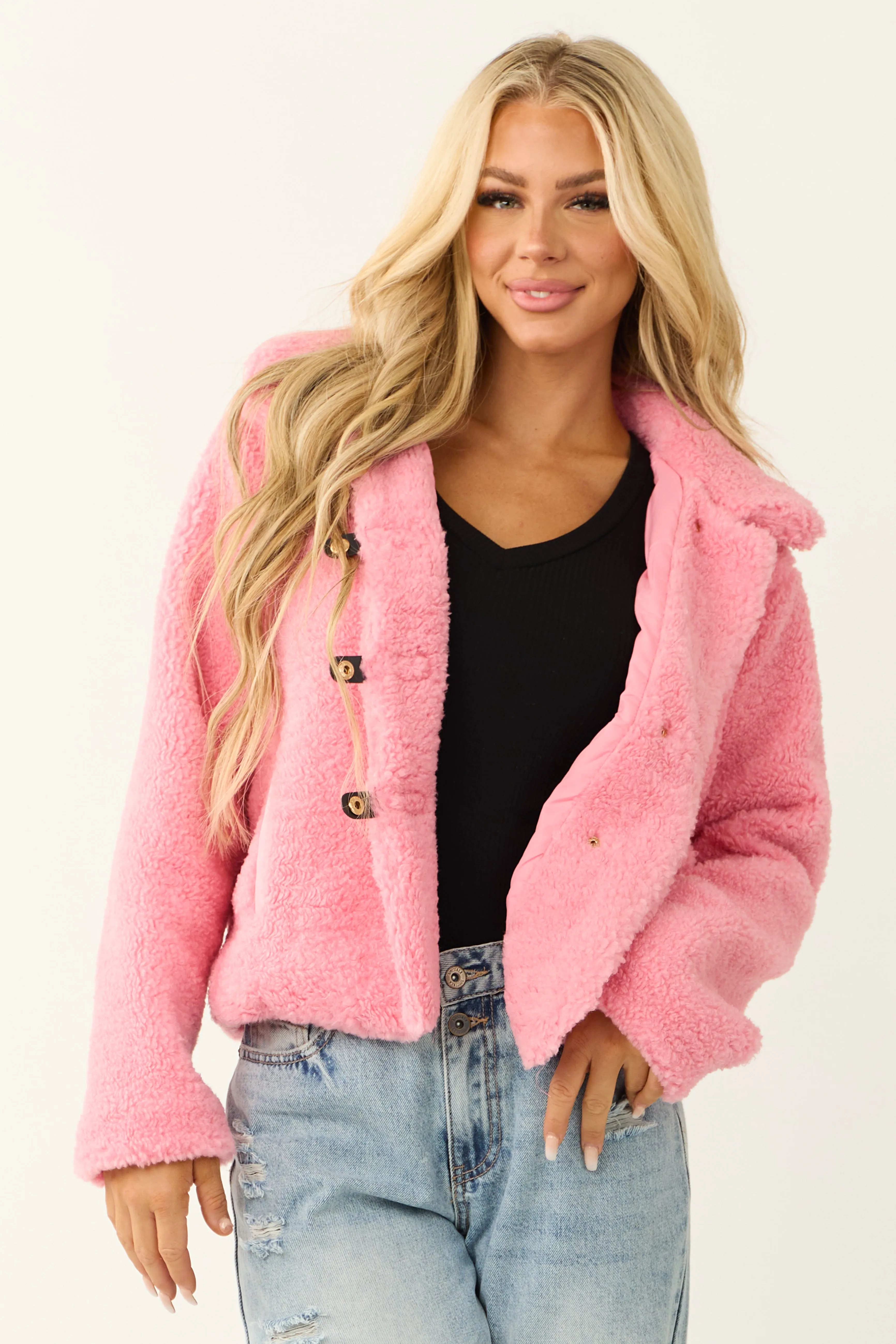 Punch Faux Fur Snap Button Down Collared Jacket sold by Lime Lush