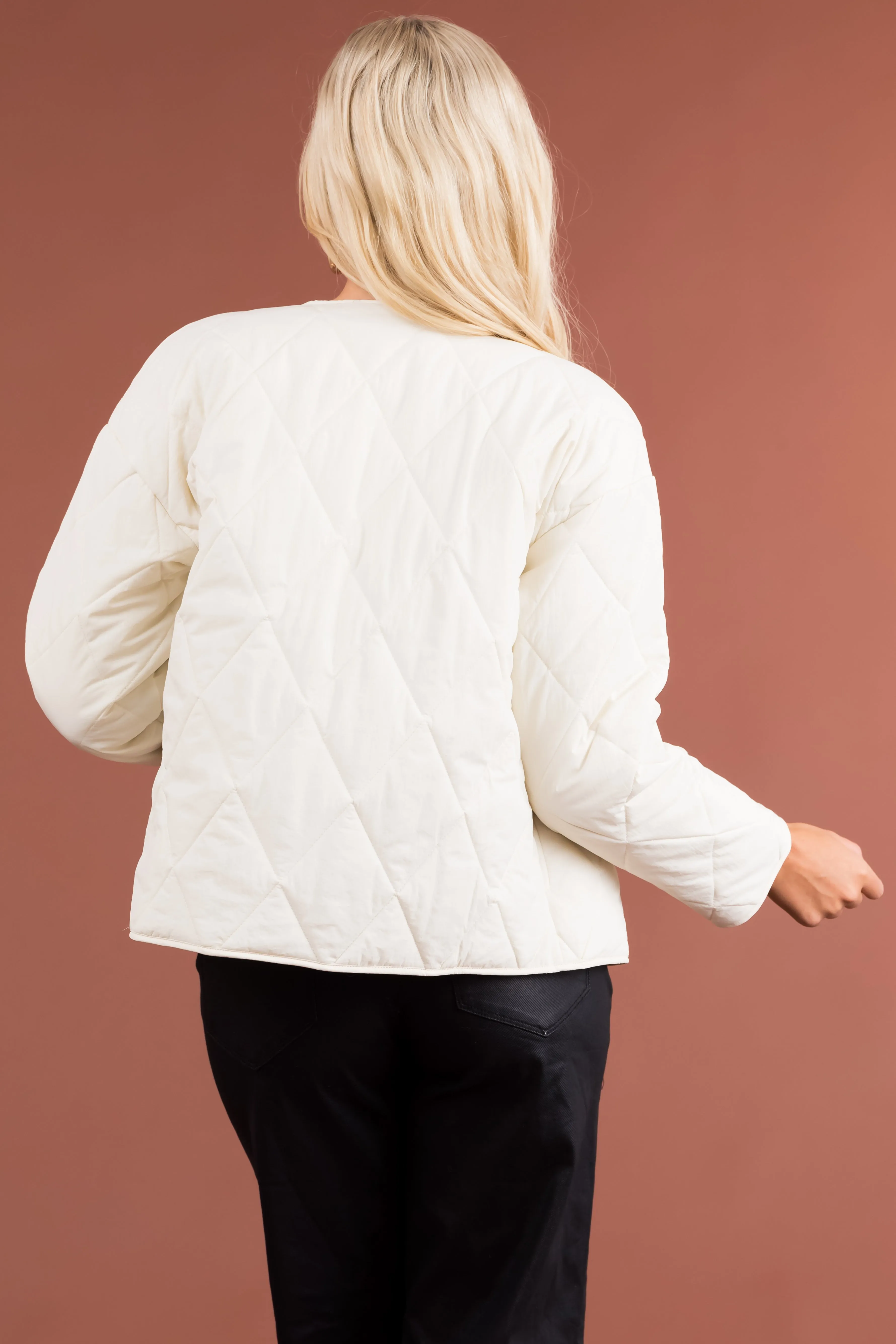 Cream Toggle Button Long Sleeve Quilted Jacket sold by Lime Lush product image thumbnail 5