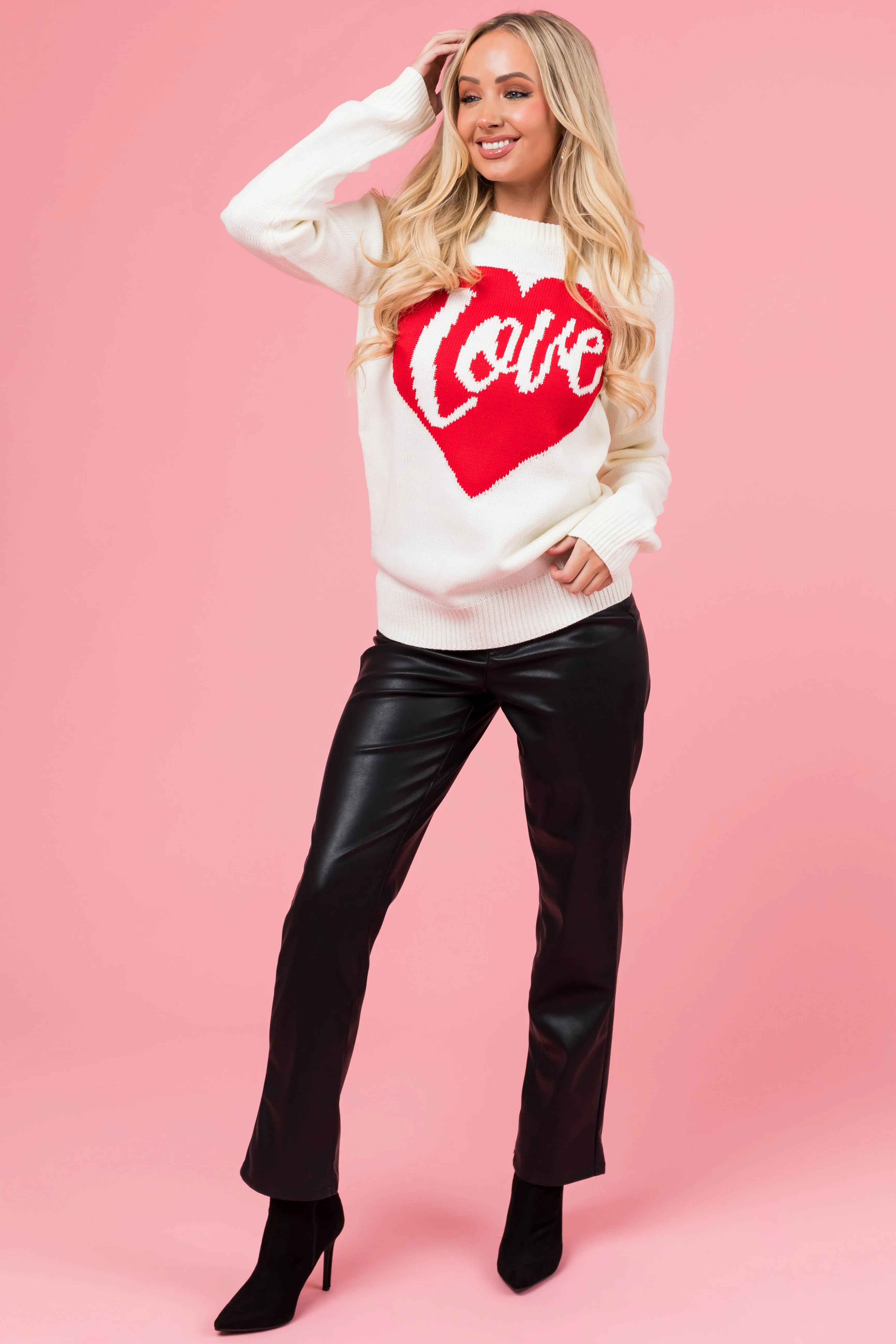 Cream 'Love' Heart Graphic Long Sleeve Sweater sold by Lime Lush product image thumbnail 3