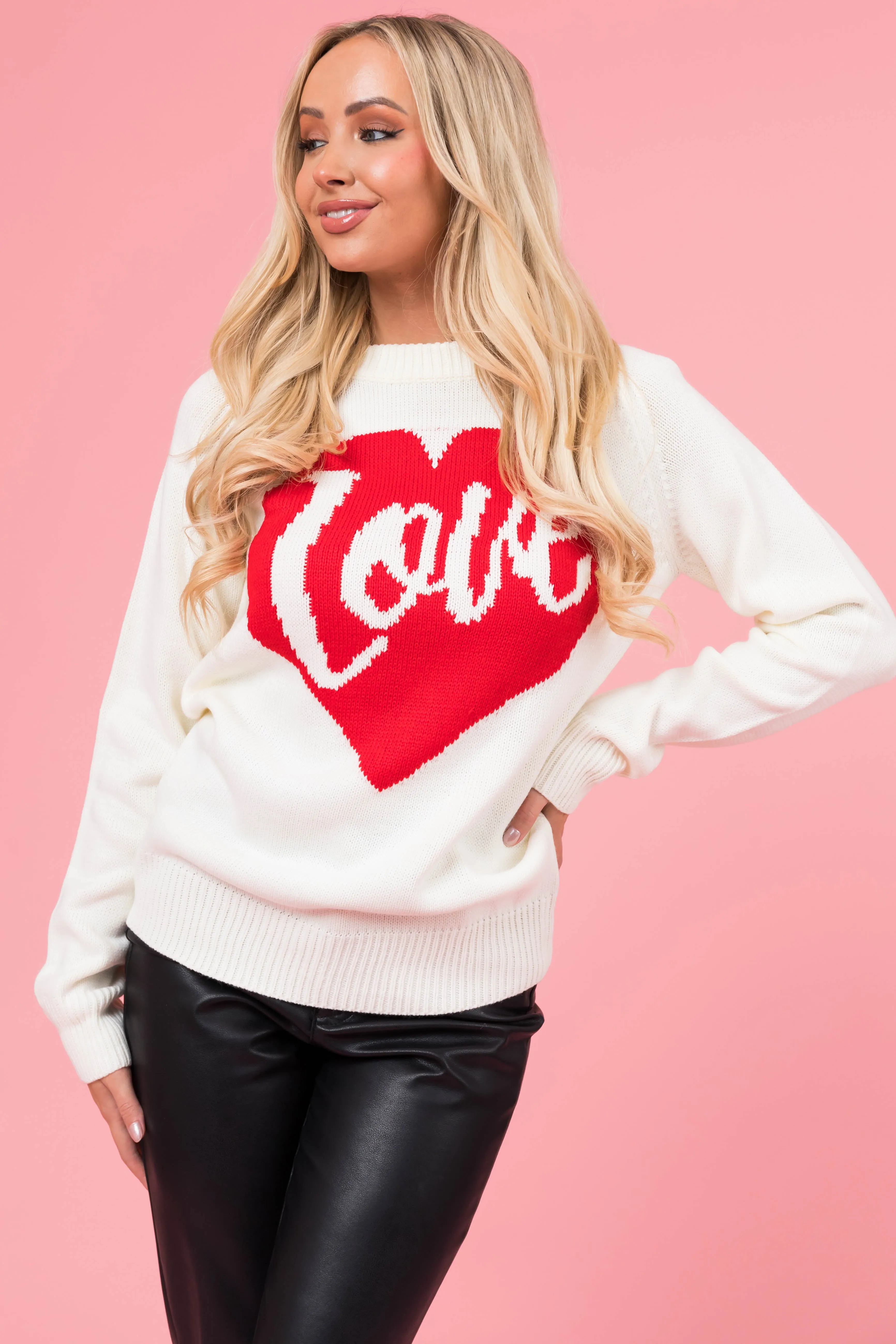Cream 'Love' Heart Graphic Long Sleeve Sweater sold by Lime Lush product image thumbnail 2