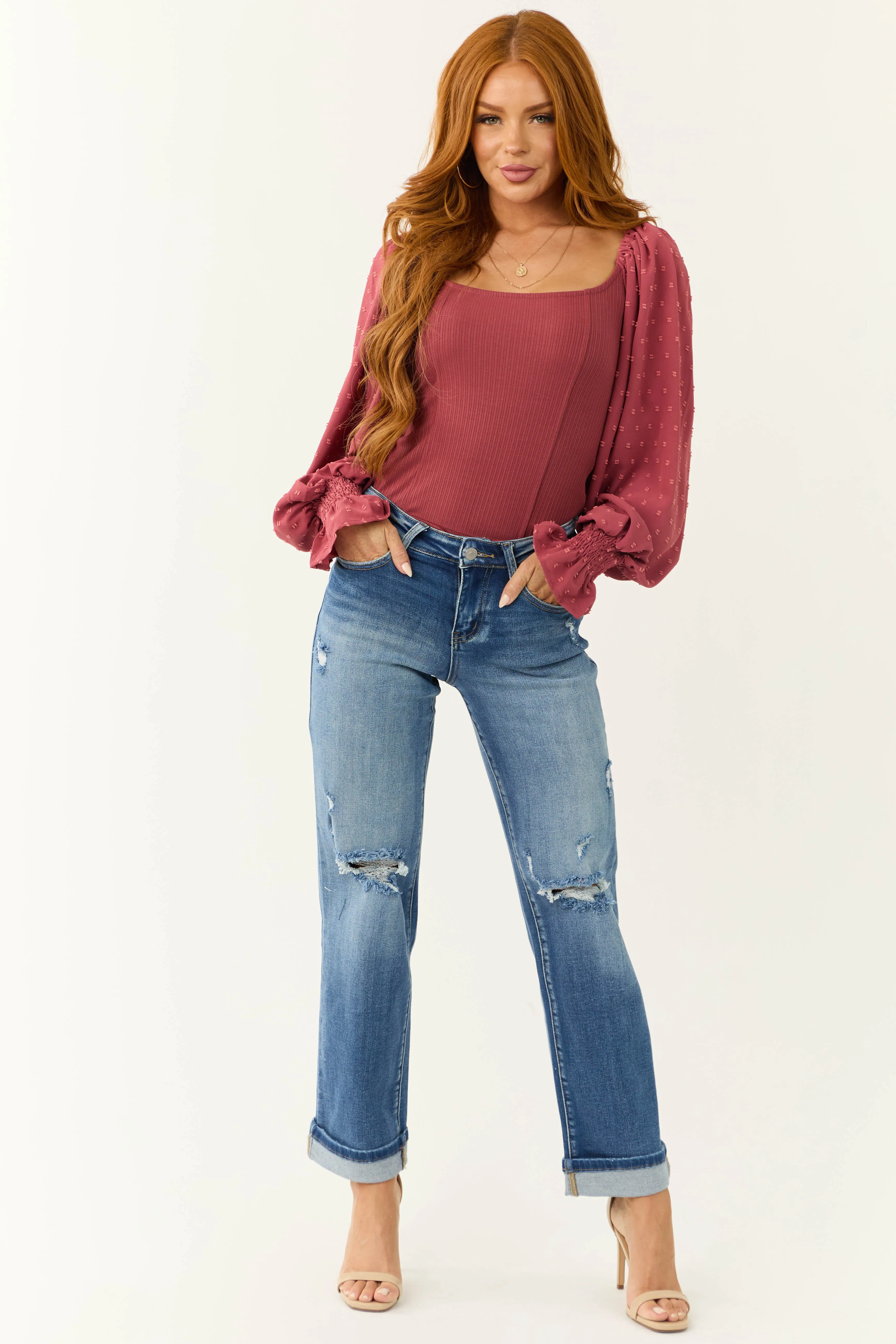 KanCan Medium Wash Mid Rise Cuffed Straight Jeans sold by Lime Lush product image thumbnail 3