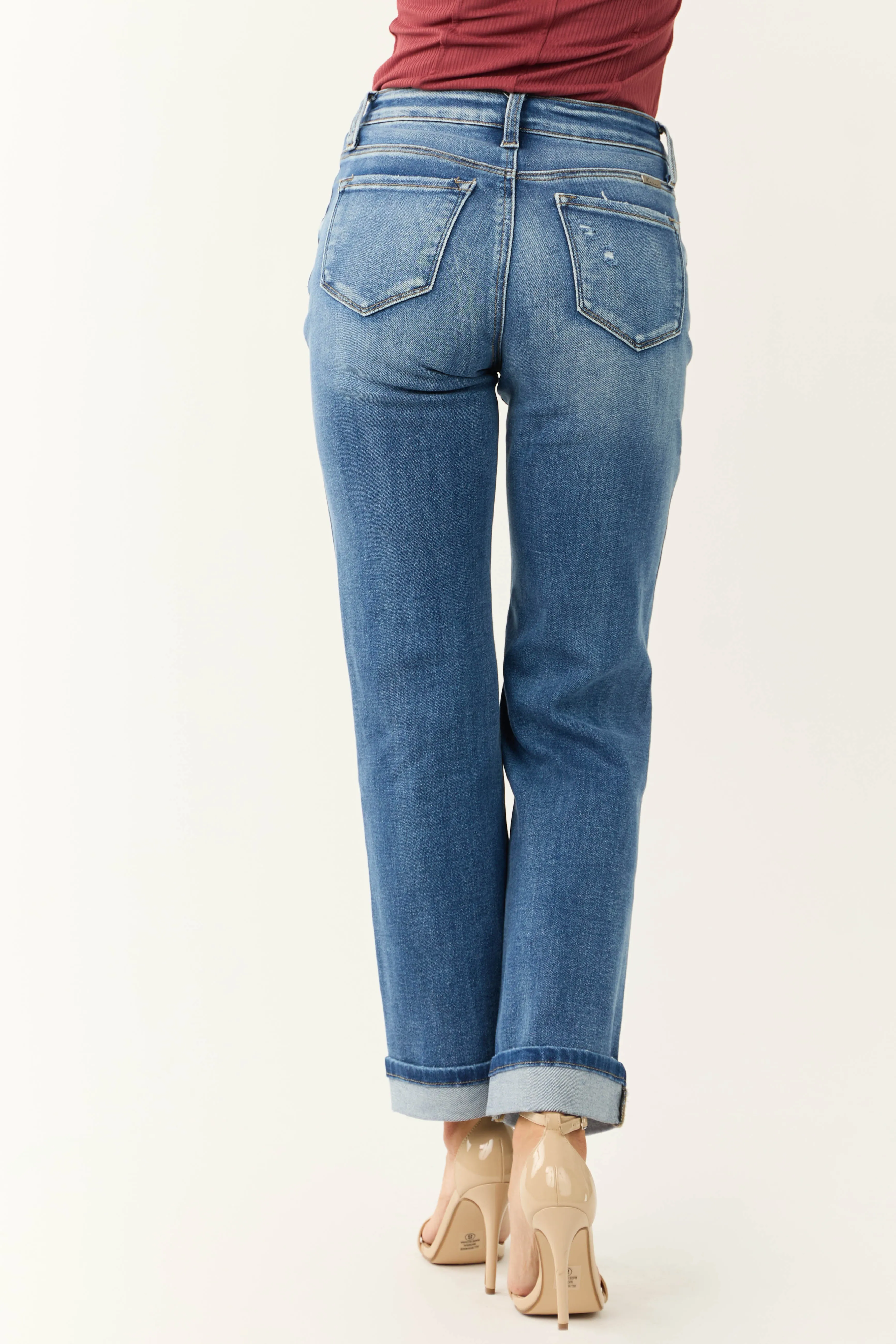 KanCan Medium Wash Mid Rise Cuffed Straight Jeans sold by Lime Lush product image thumbnail 5