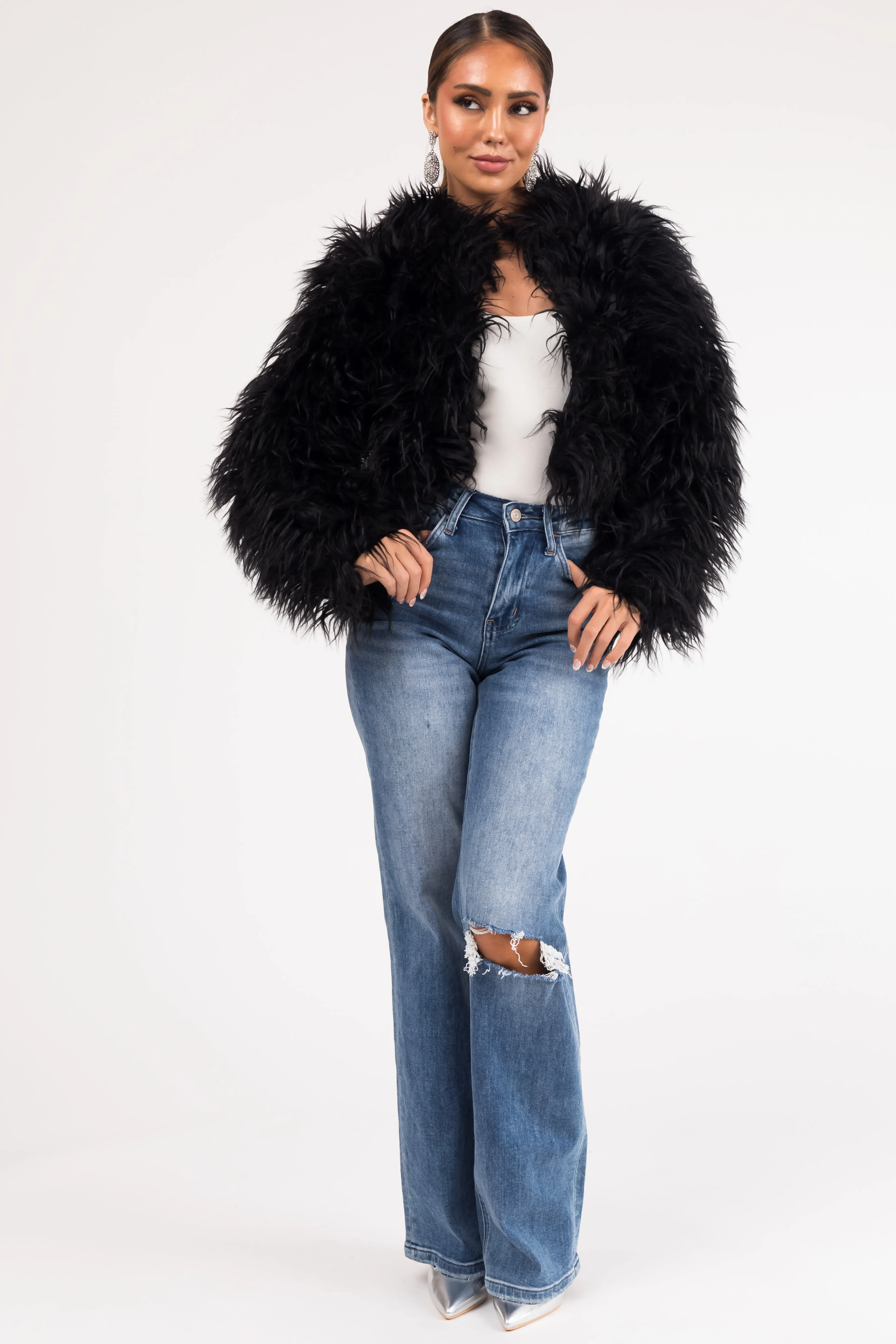 Black Faux Fur Hook Closure Long Sleeve Jacket sold by Lime Lush product image thumbnail 3