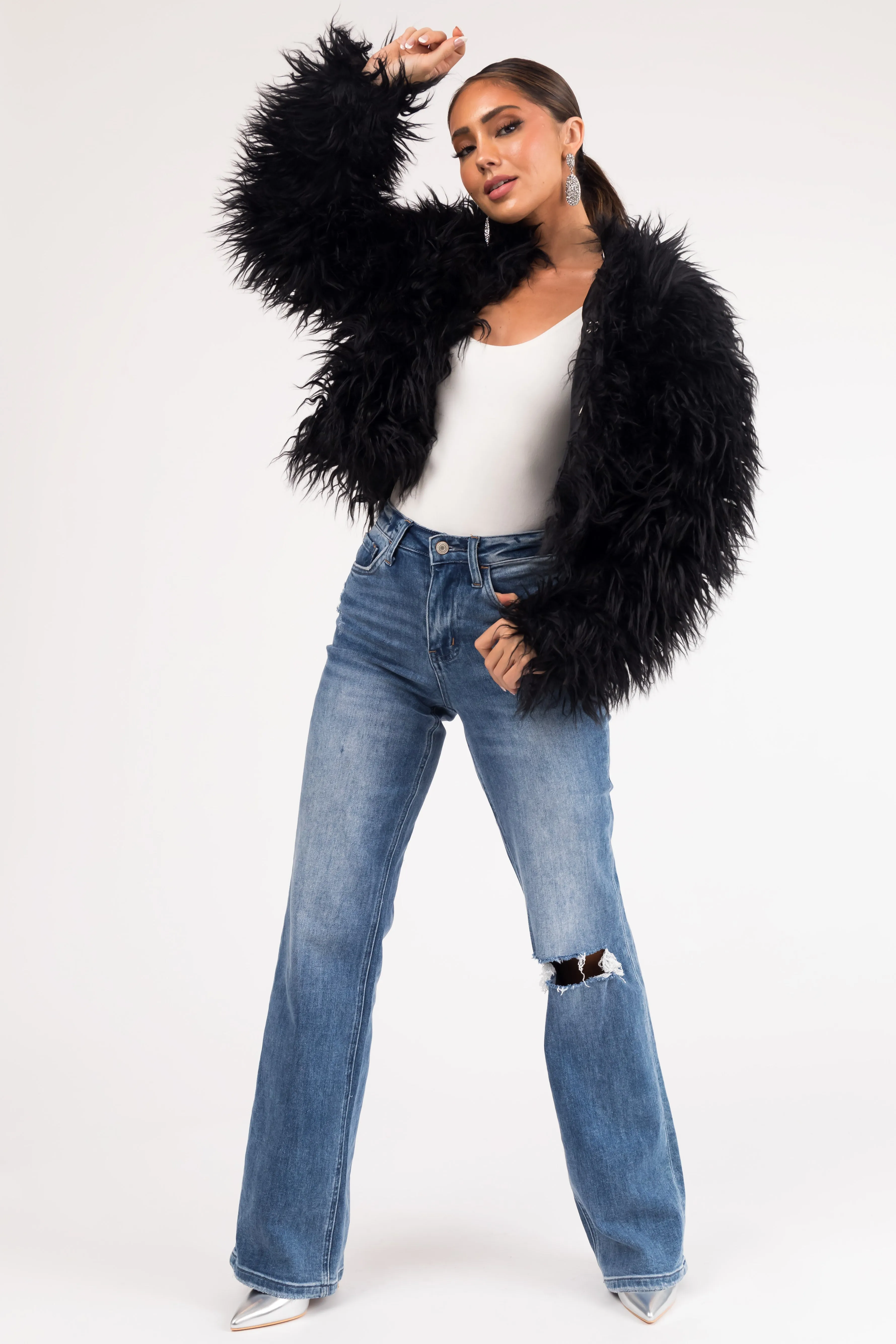 Black Faux Fur Hook Closure Long Sleeve Jacket sold by Lime Lush product image thumbnail 4