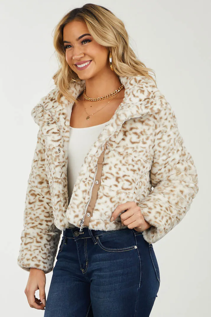 Ivory Leopard Print Faux Fur Cropped Jacket sold by Lime Lush