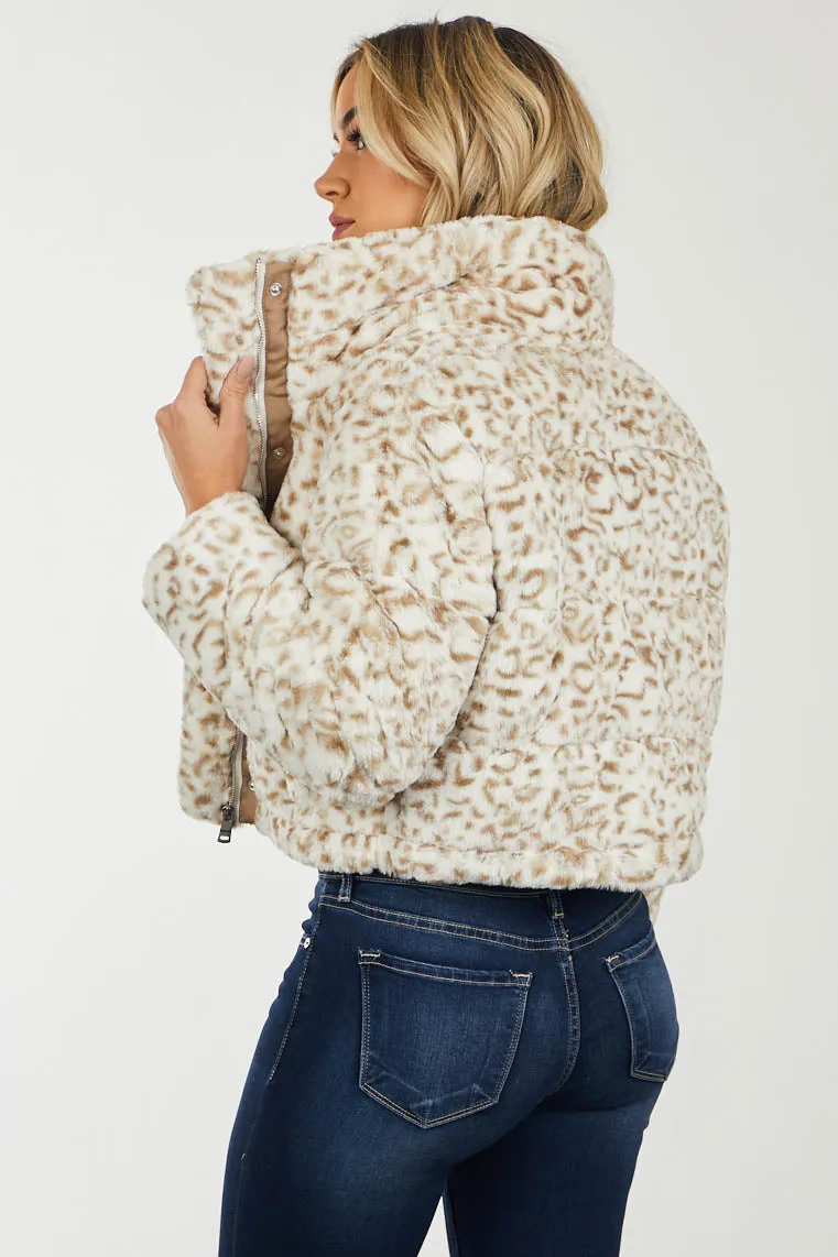 Ivory Leopard Print Faux Fur Cropped Jacket sold by Lime Lush product image thumbnail 3