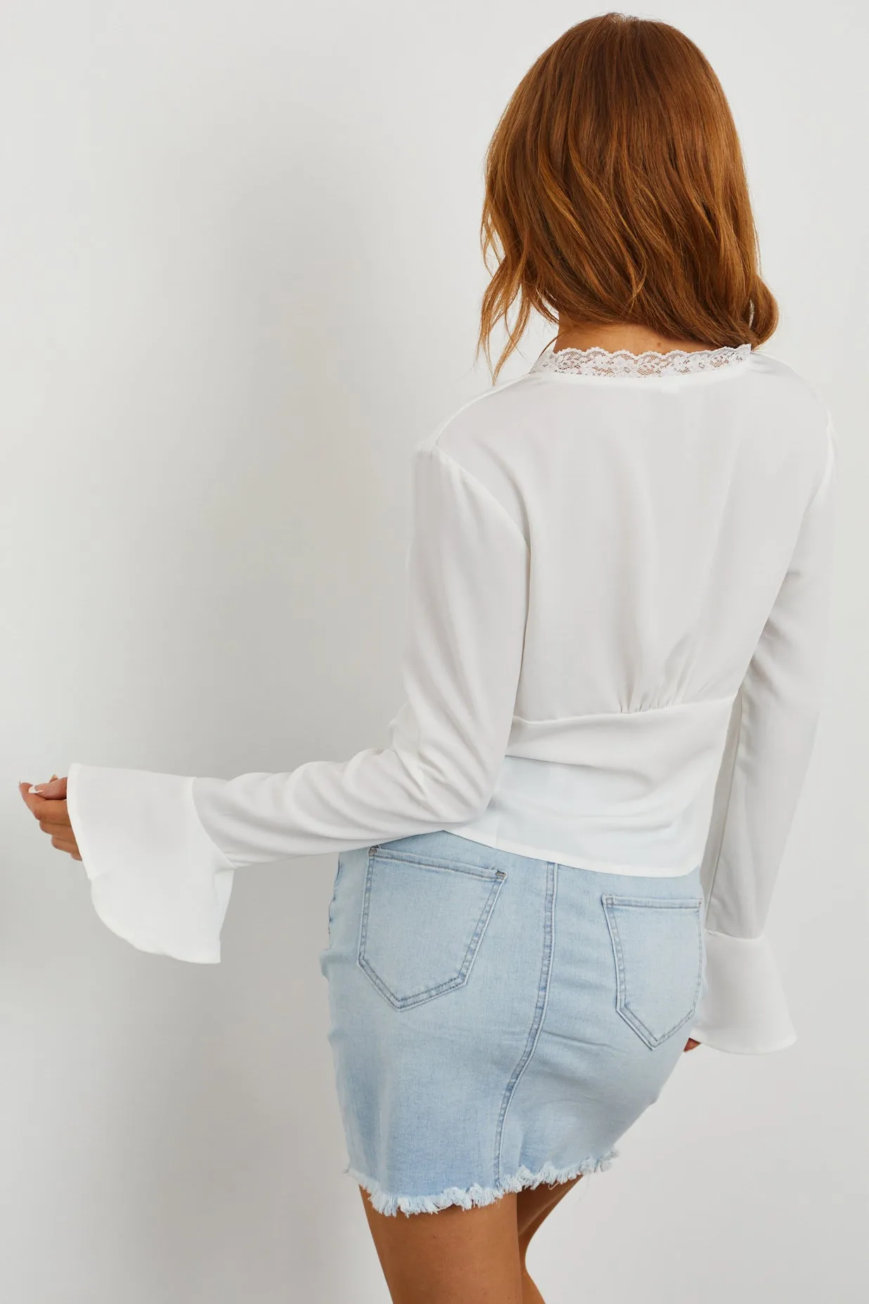 Ivory Long Sleeve Lace Trim Front Tie Top sold by Lime Lush product image thumbnail 5