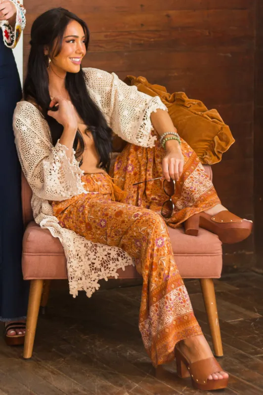 Tawny Floral Wide Leg Pants with Tassel Tie sold by Lime Lush