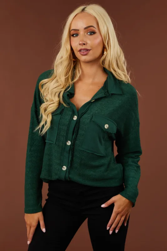 Forest French Terry Relaxed Shirt Jacket sold by Lime Lush
