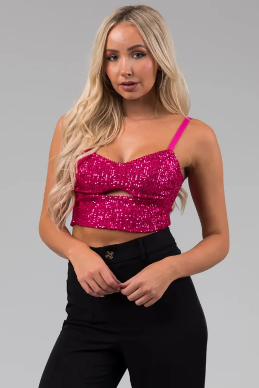 Magenta Cut Out Sequined Cropped Tank Top sold by Lime Lush