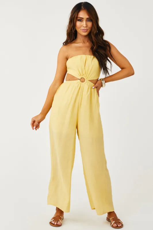 Dusty Lemon Strapless Waist Cut Out Jumpsuit sold by Lime Lush