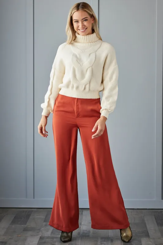 Rust Woven Wide Leg Flowy Pants with Pockets sold by Lime Lush