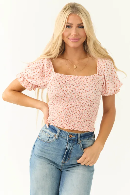 Blush Ditsy Floral Smocked Puff Sleeve Top sold by Lime Lush