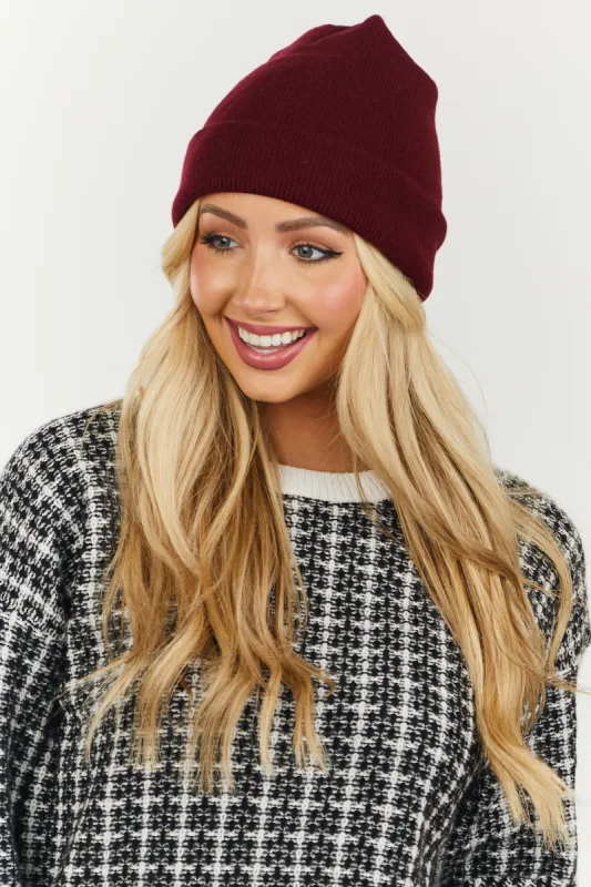 Wine Solid Comfy Knit Basic Beanie sold by Lime Lush