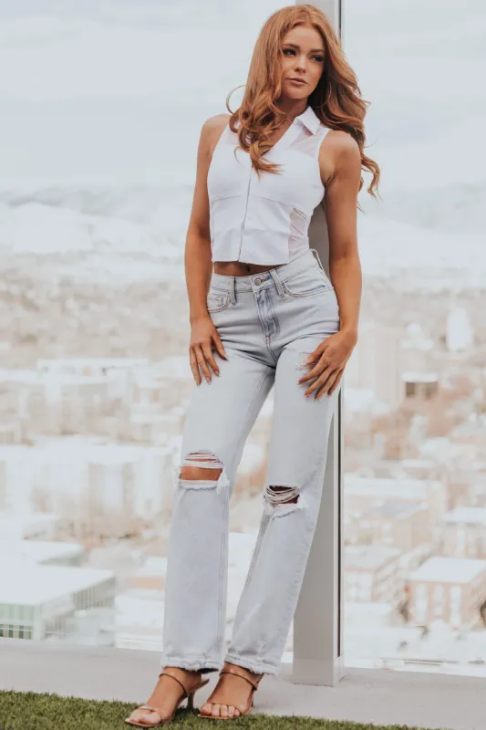 Ceros Light Washed 90s Vintage Distressed Jeans sold by Lime Lush