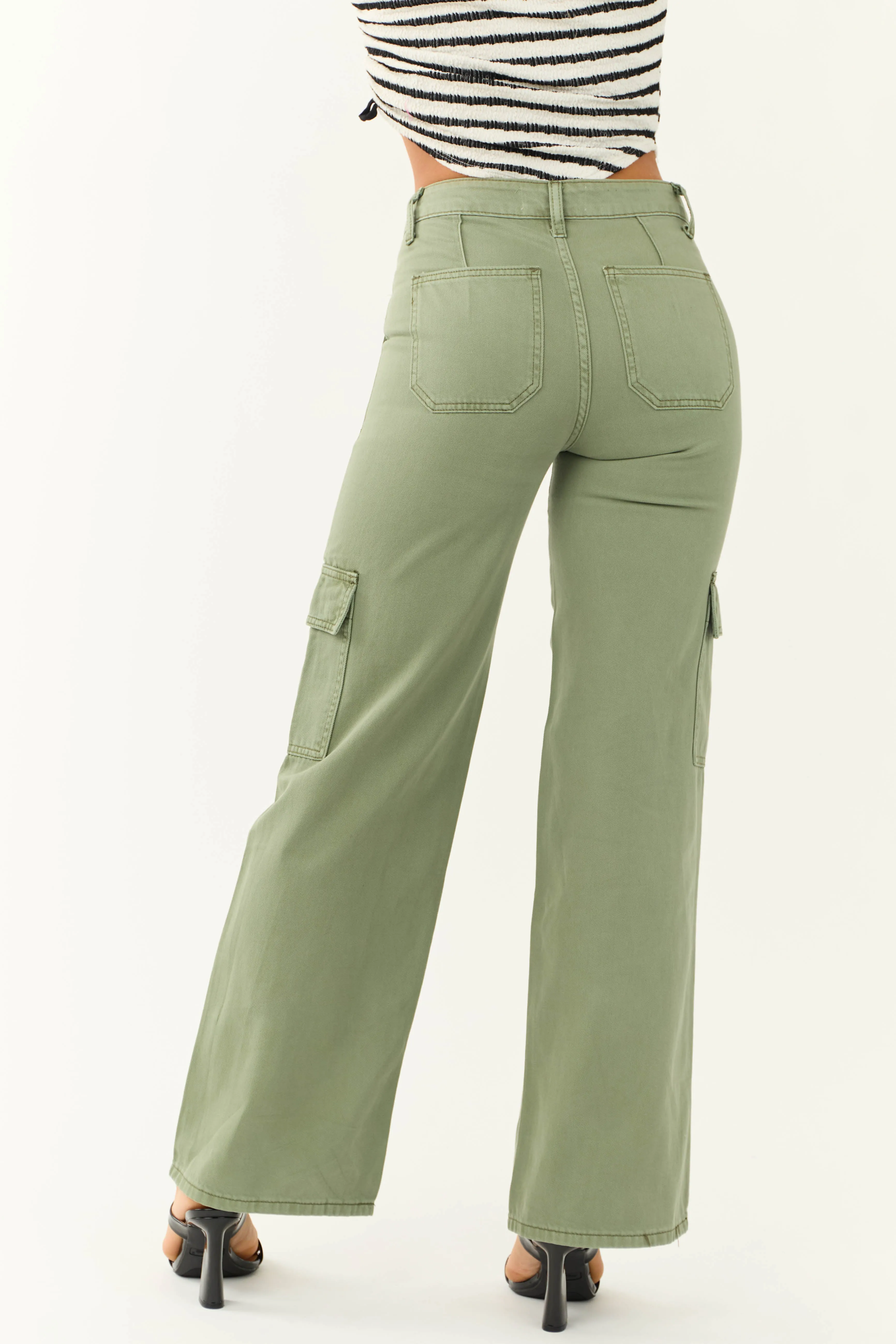 Vervet Olive High Rise Wide Leg Cargo Jeans sold by Lime Lush product image thumbnail 3