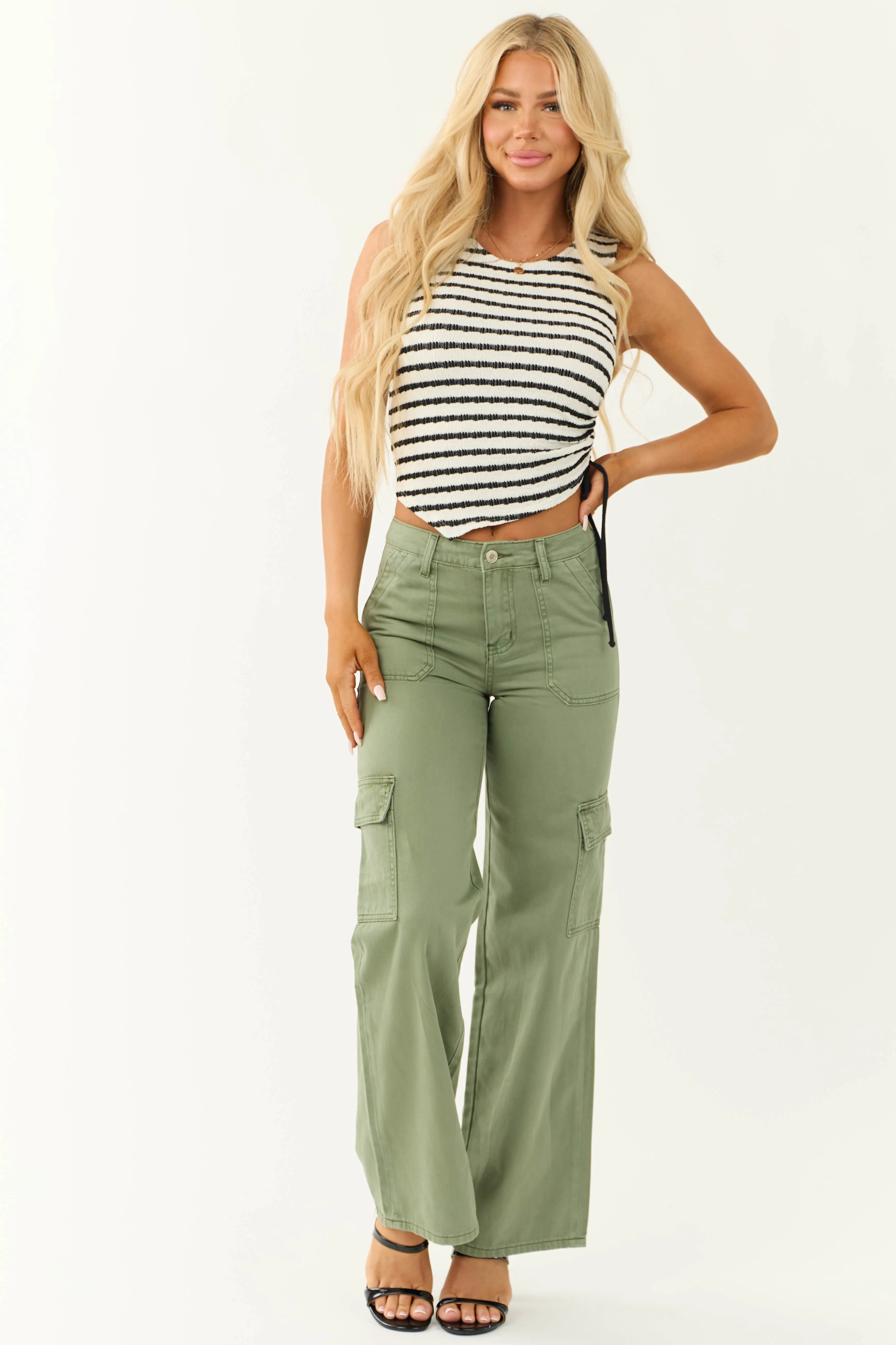 Vervet Olive High Rise Wide Leg Cargo Jeans sold by Lime Lush product image thumbnail 5