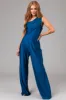 Gigi-S Cobalt One Shoulder Straight Leg Jumpsuit sold by Lime Lush