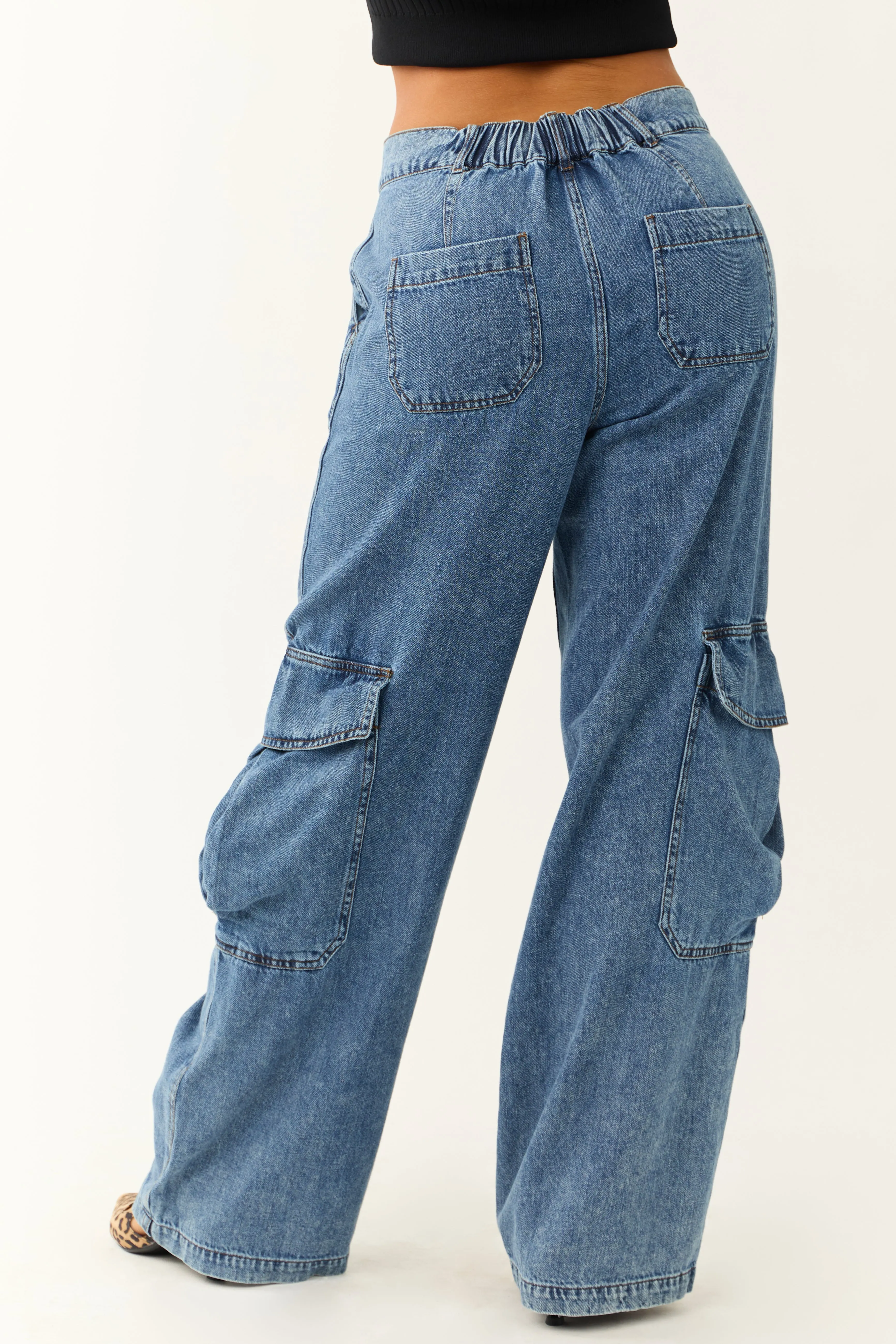 Signature8 Medium Wash Wide Leg Cargo Jeans sold by Lime Lush product image thumbnail 4