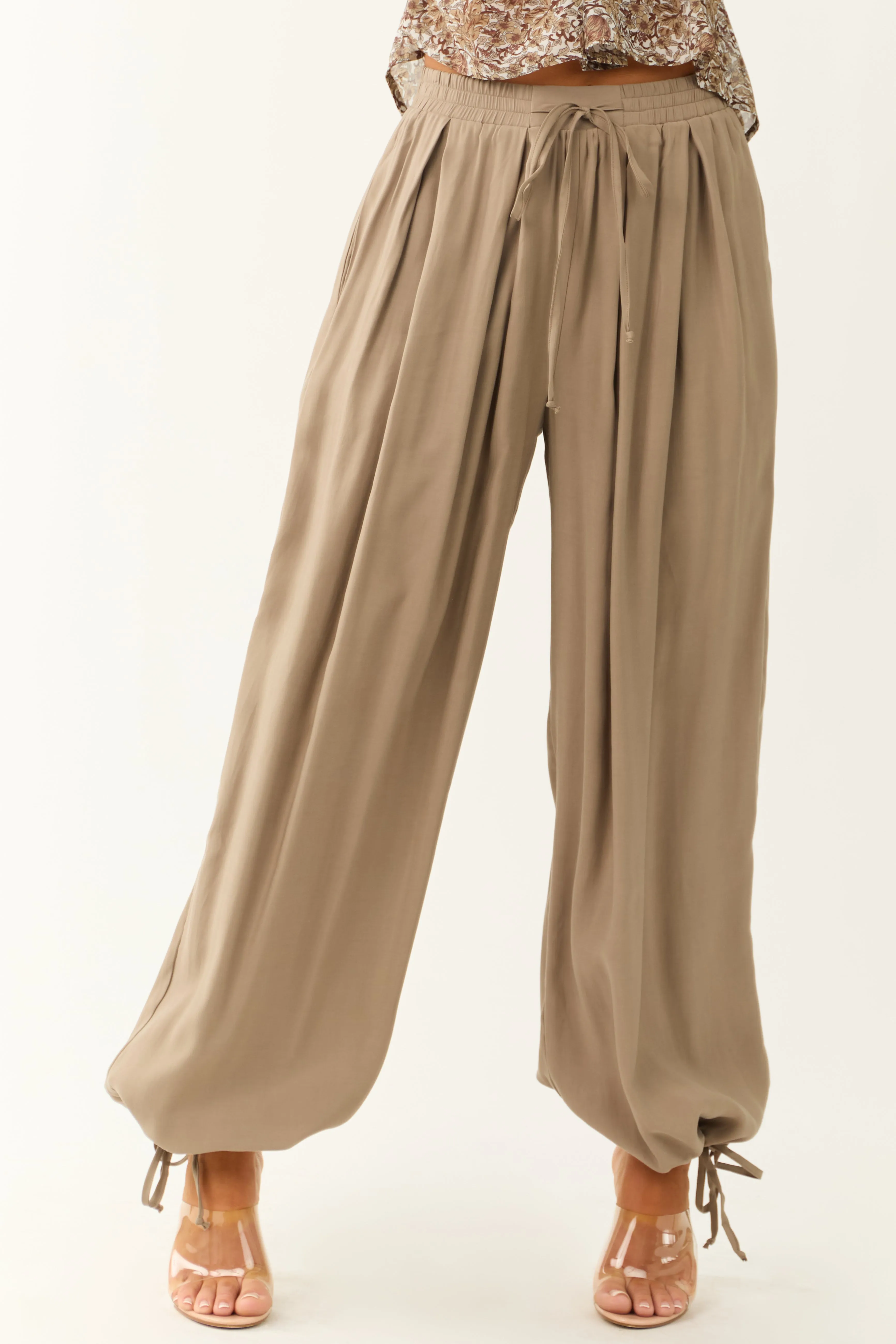 Taupe Drawstring Cuff Balloon Pants sold by Lime Lush product image thumbnail 2