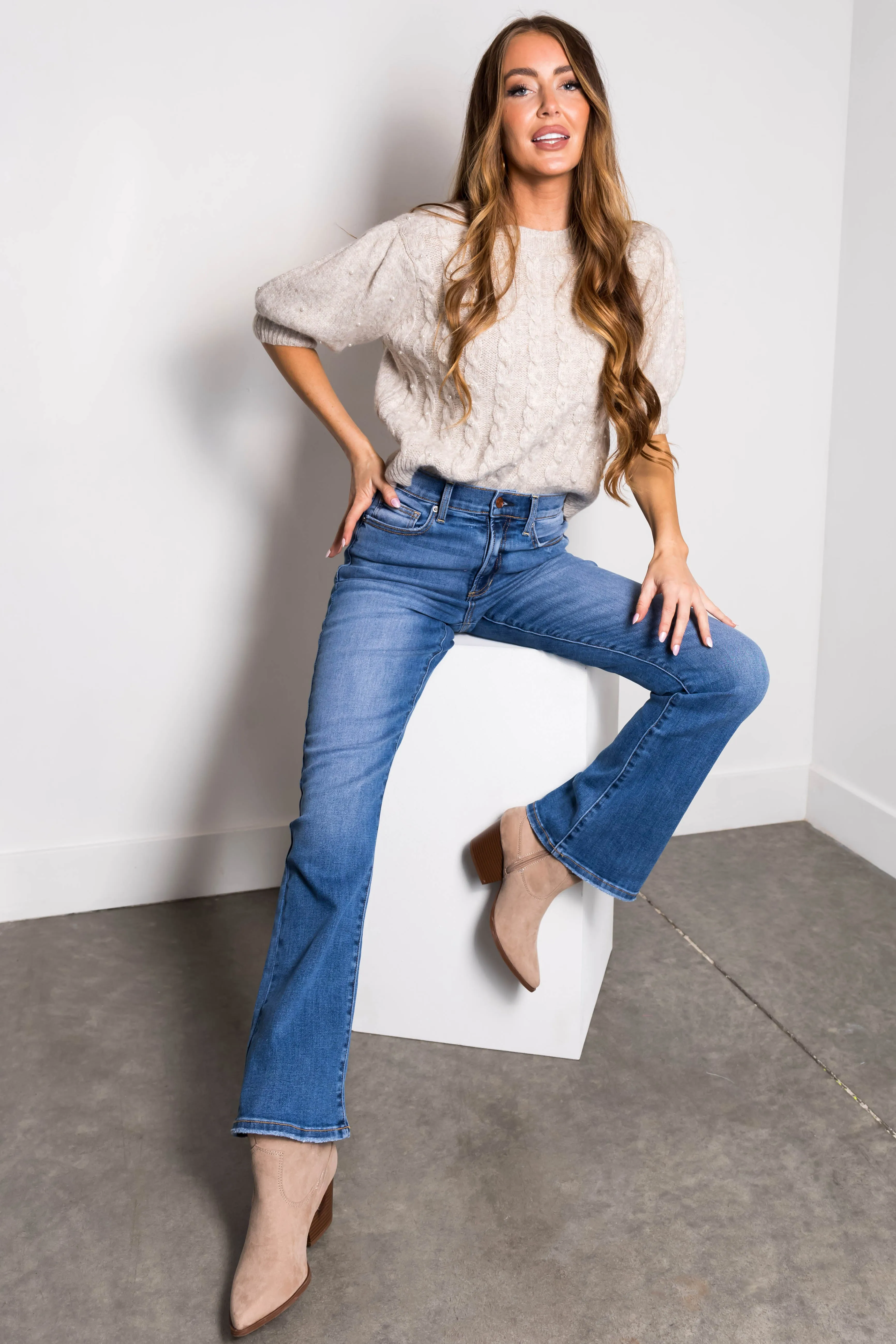 Sneak Peek Medium Wash Slim Bootcut Jeans sold by Lime Lush