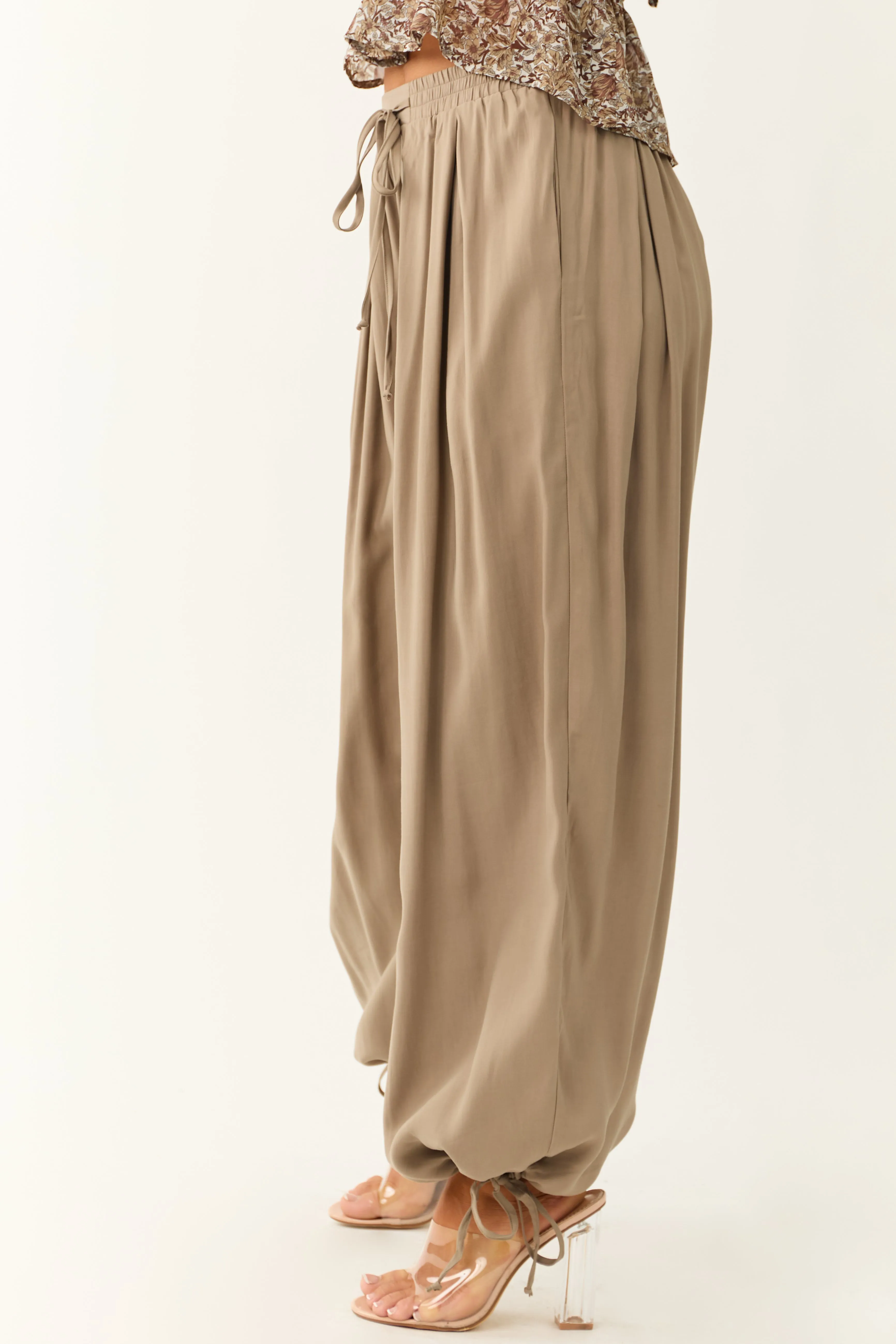 Taupe Drawstring Cuff Balloon Pants sold by Lime Lush product image thumbnail 3
