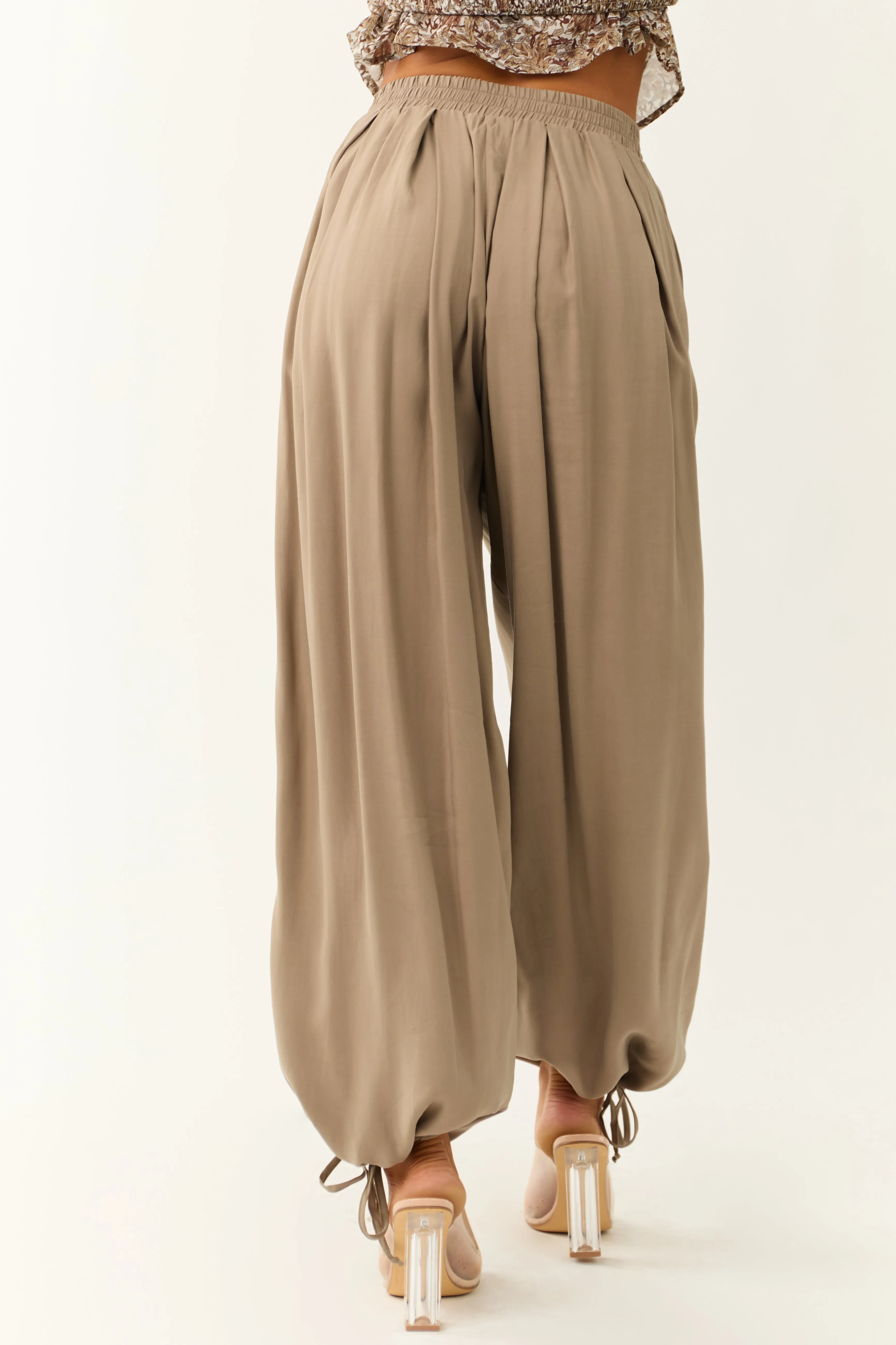 Taupe Drawstring Cuff Balloon Pants sold by Lime Lush product image thumbnail 4
