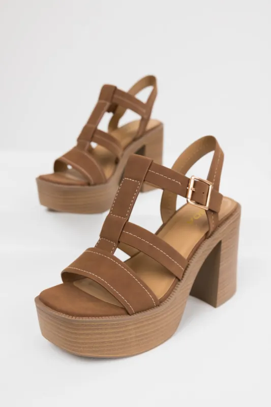 Sepia Faux Suede Strappy Platfom Sandals sold by Lime Lush