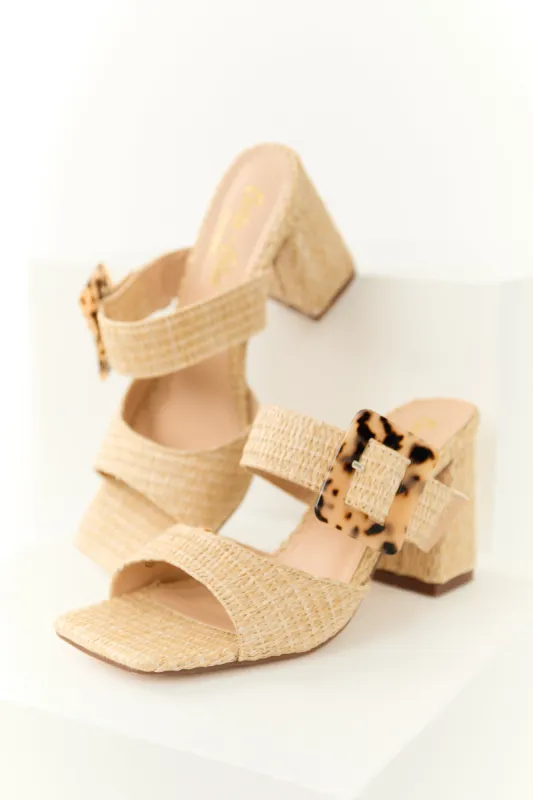 Beige Woven Accent Buckle Strap Heels sold by Lime Lush