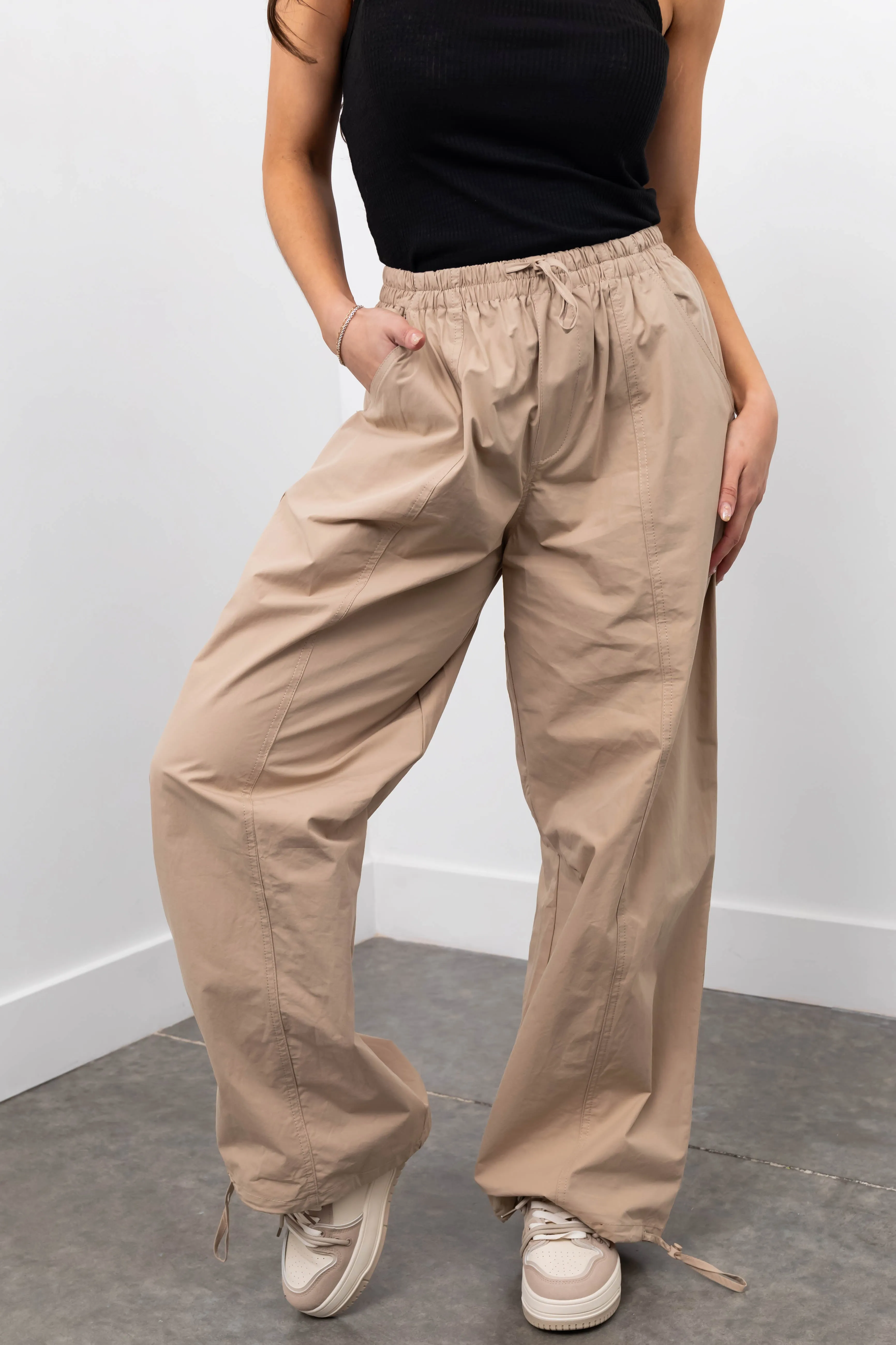 Khaki Drawstring Hem Windbreaker Pants sold by Lime Lush product image thumbnail 2