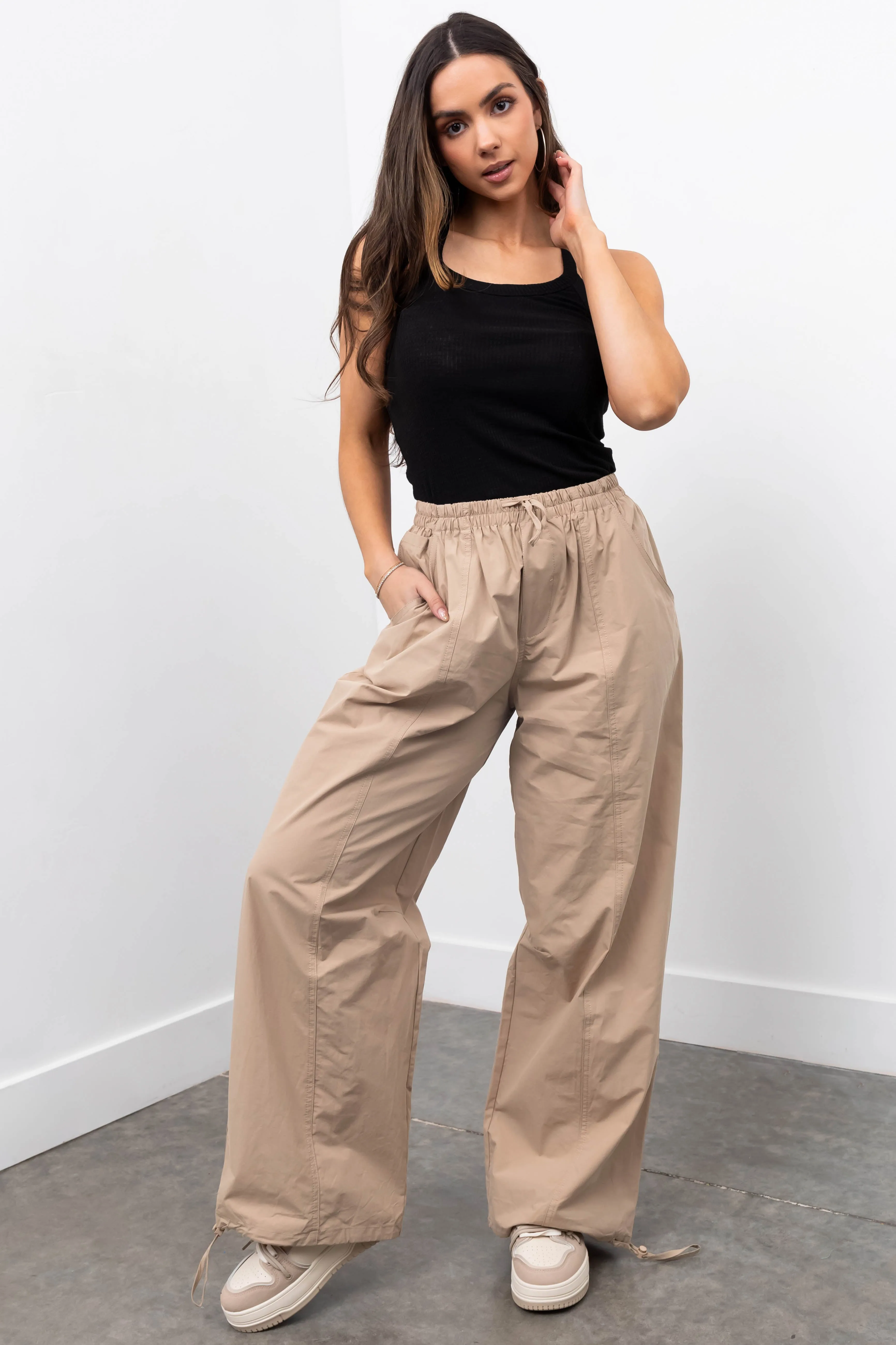 Khaki Drawstring Hem Windbreaker Pants sold by Lime Lush product image thumbnail 5