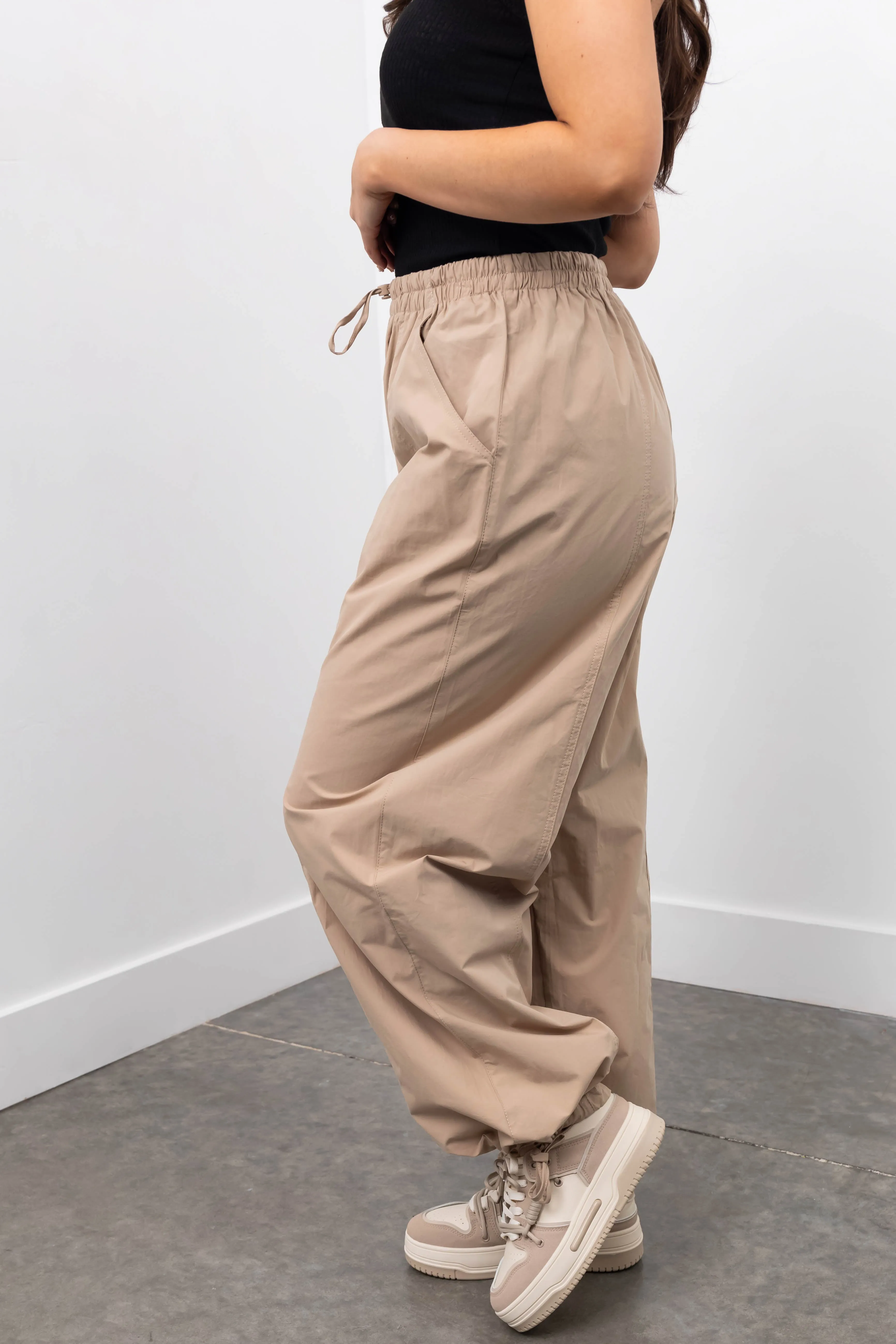 Khaki Drawstring Hem Windbreaker Pants sold by Lime Lush product image thumbnail 3