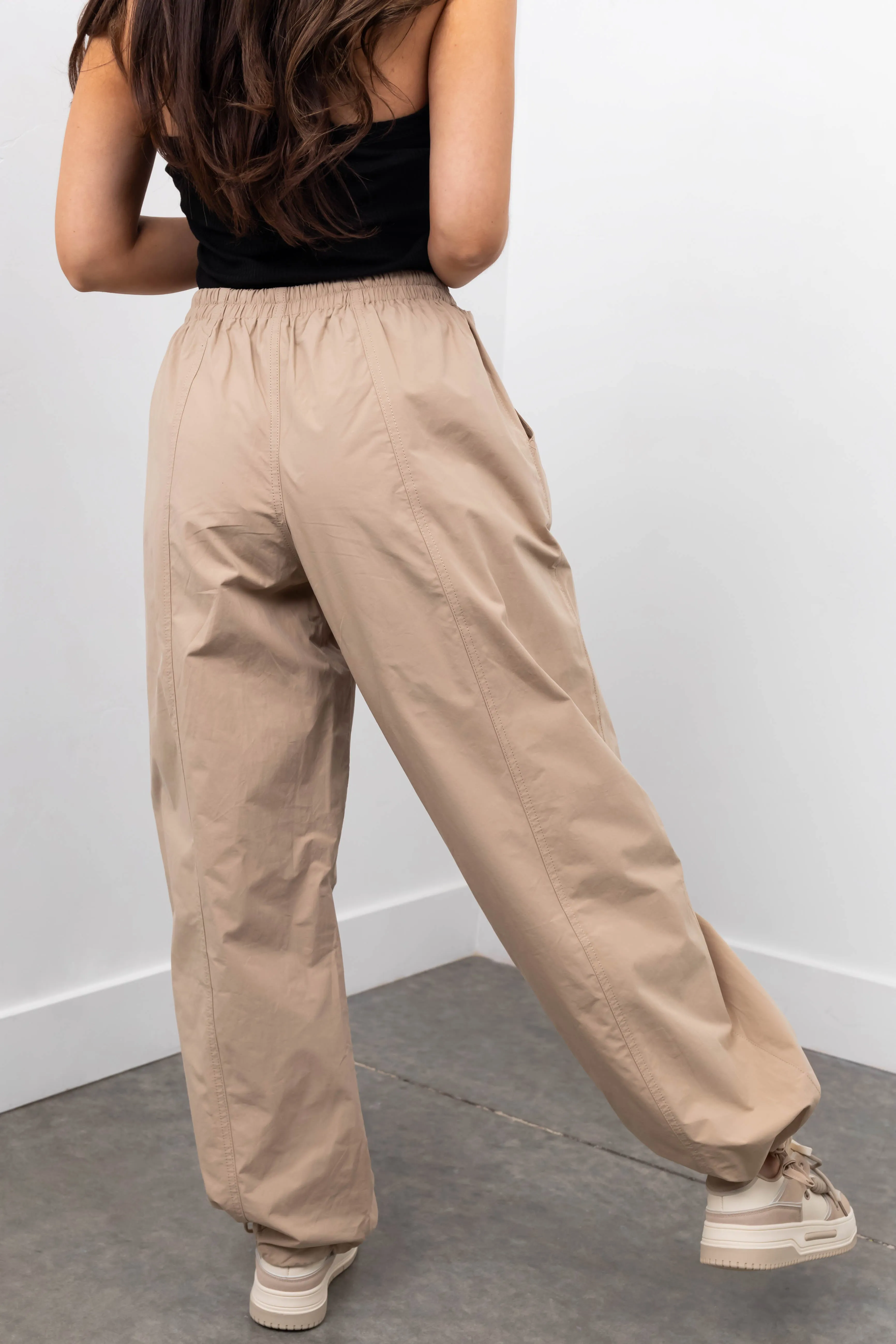 Khaki Drawstring Hem Windbreaker Pants sold by Lime Lush product image thumbnail 4