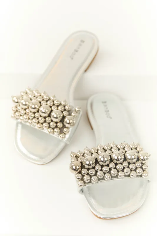 Silver Beaded Slide On Sandal sold by Lime Lush