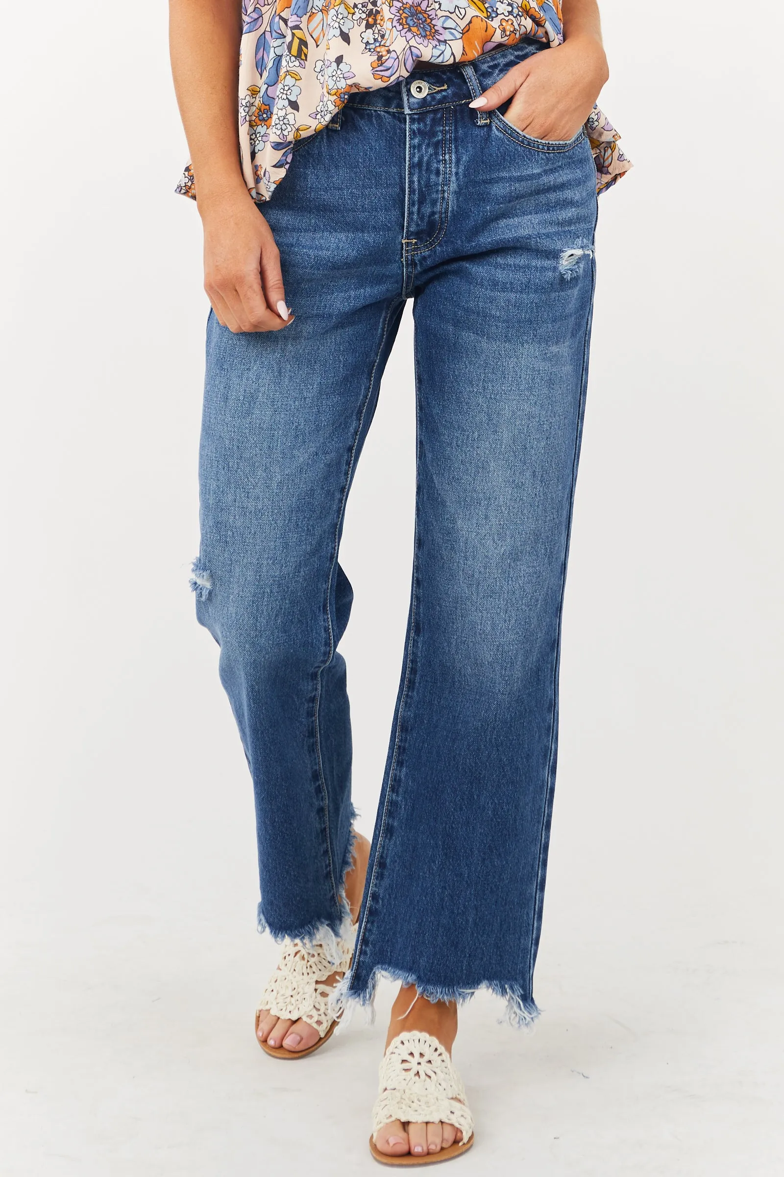 Special A Medium Wash Mid Rise Button Fly Distressed Jeans sold by Lime Lush product image thumbnail 2