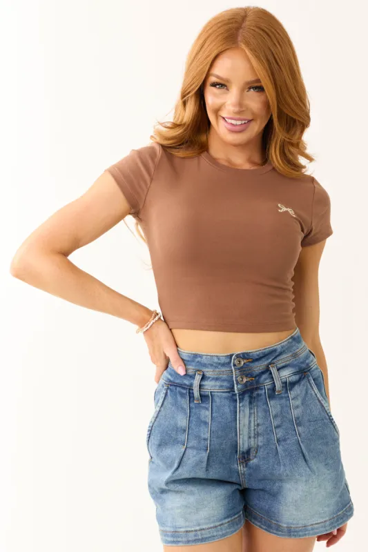 Coffee Bow Graphic Cropped T Shirt sold by Lime Lush