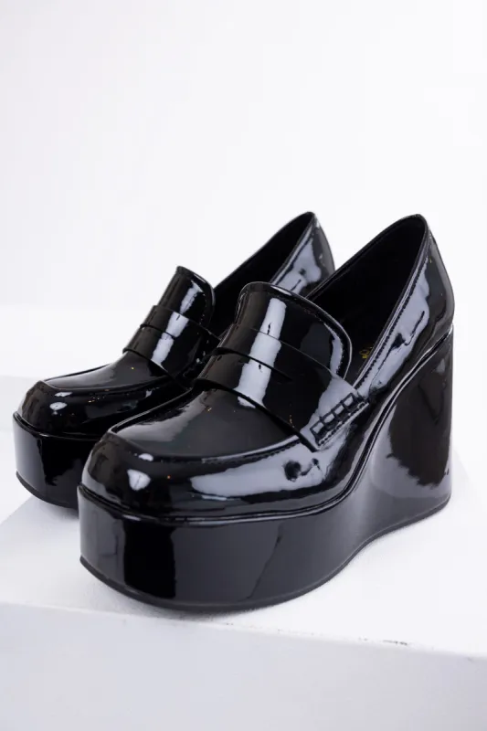 Black Platform Wedge Penny Loafers sold by Lime Lush