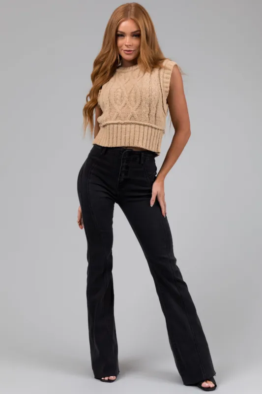 Cello Black High Rise Button Flare Jeans sold by Lime Lush