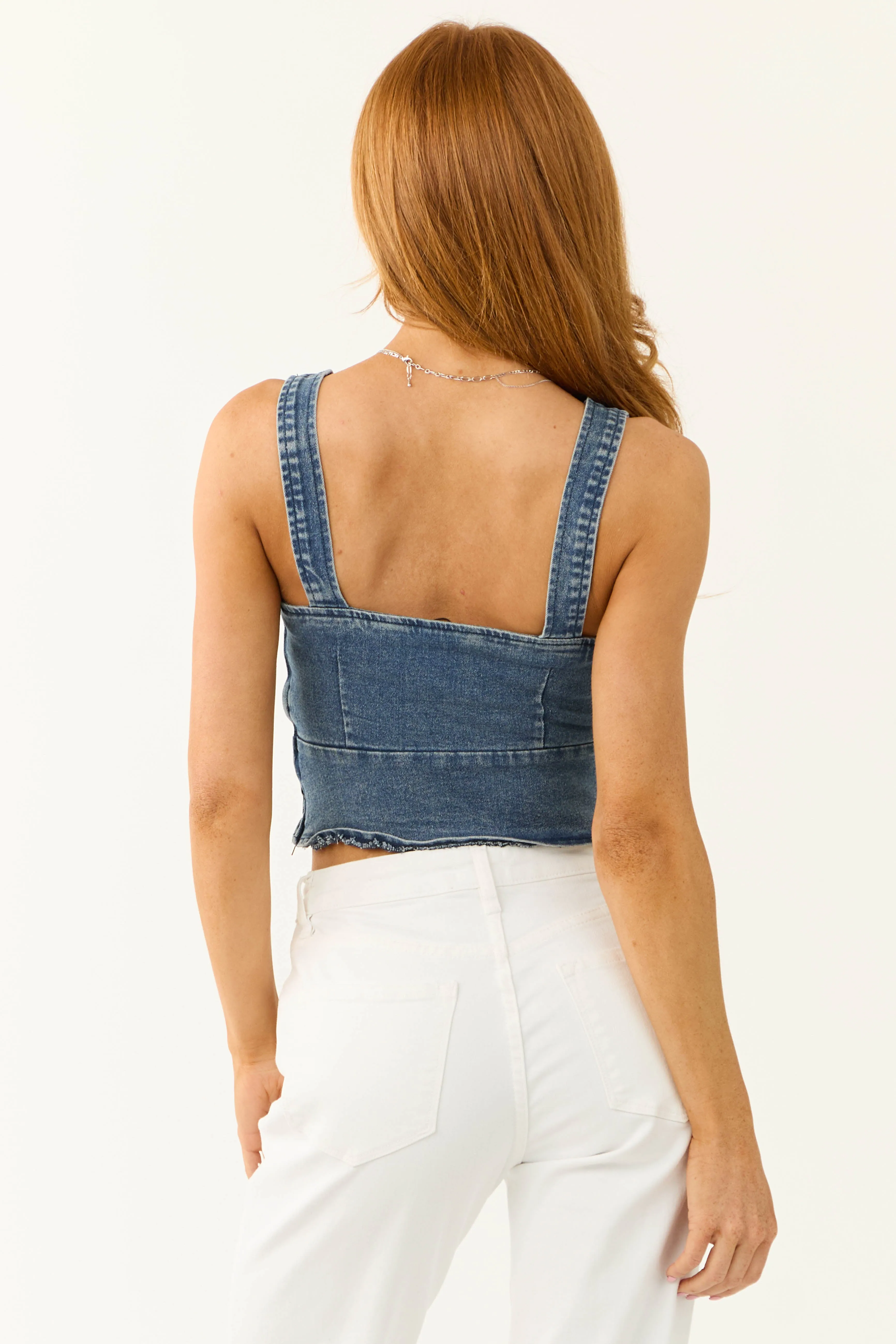 Medium Dark Wash Denim Lace Up Top sold by Lime Lush product image thumbnail 5