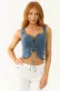 Medium Dark Wash Denim Lace Up Top sold by Lime Lush