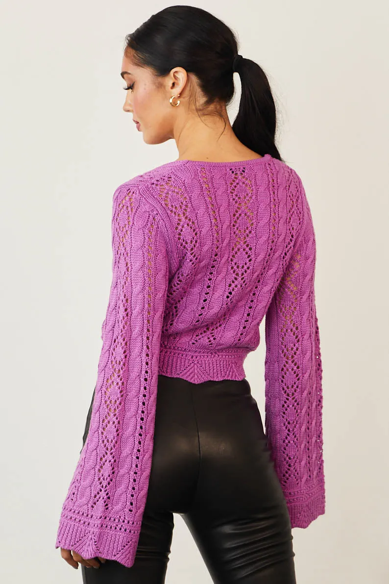 Orchid Cinched Bell Sleeve Cropped Knit Top sold by Lime Lush product image thumbnail 4
