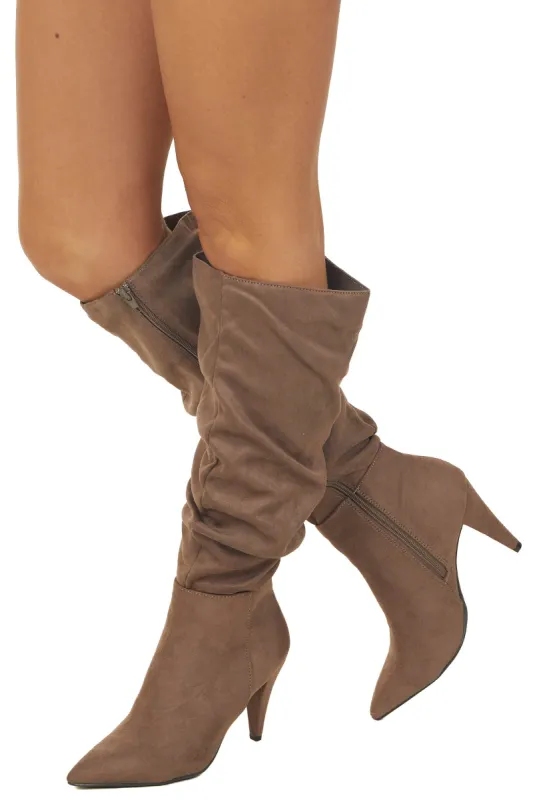 Coffee Slouchy Side Zip Up Pointed Heel Boots sold by Lime Lush